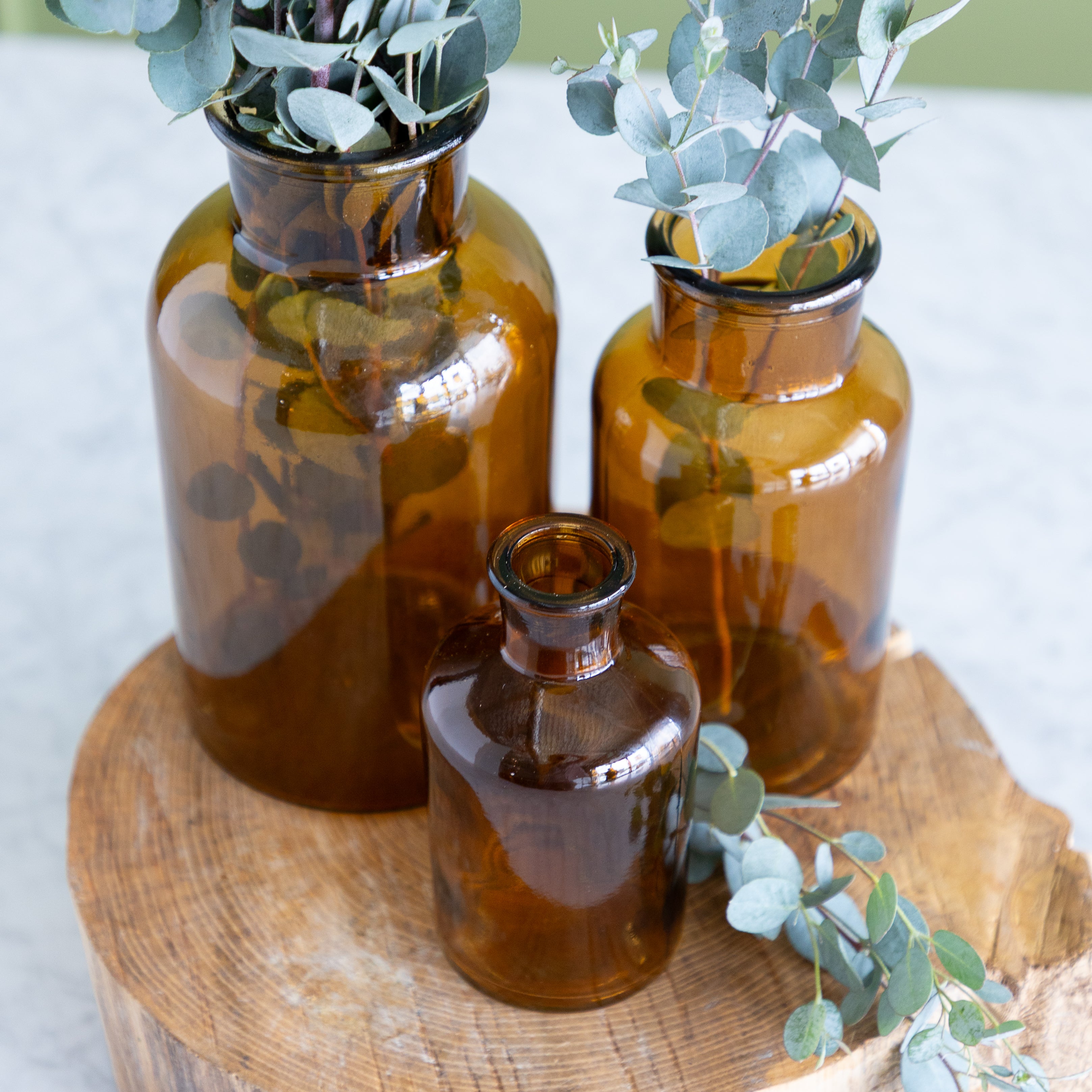 Amber Bottleneck Bud Vases