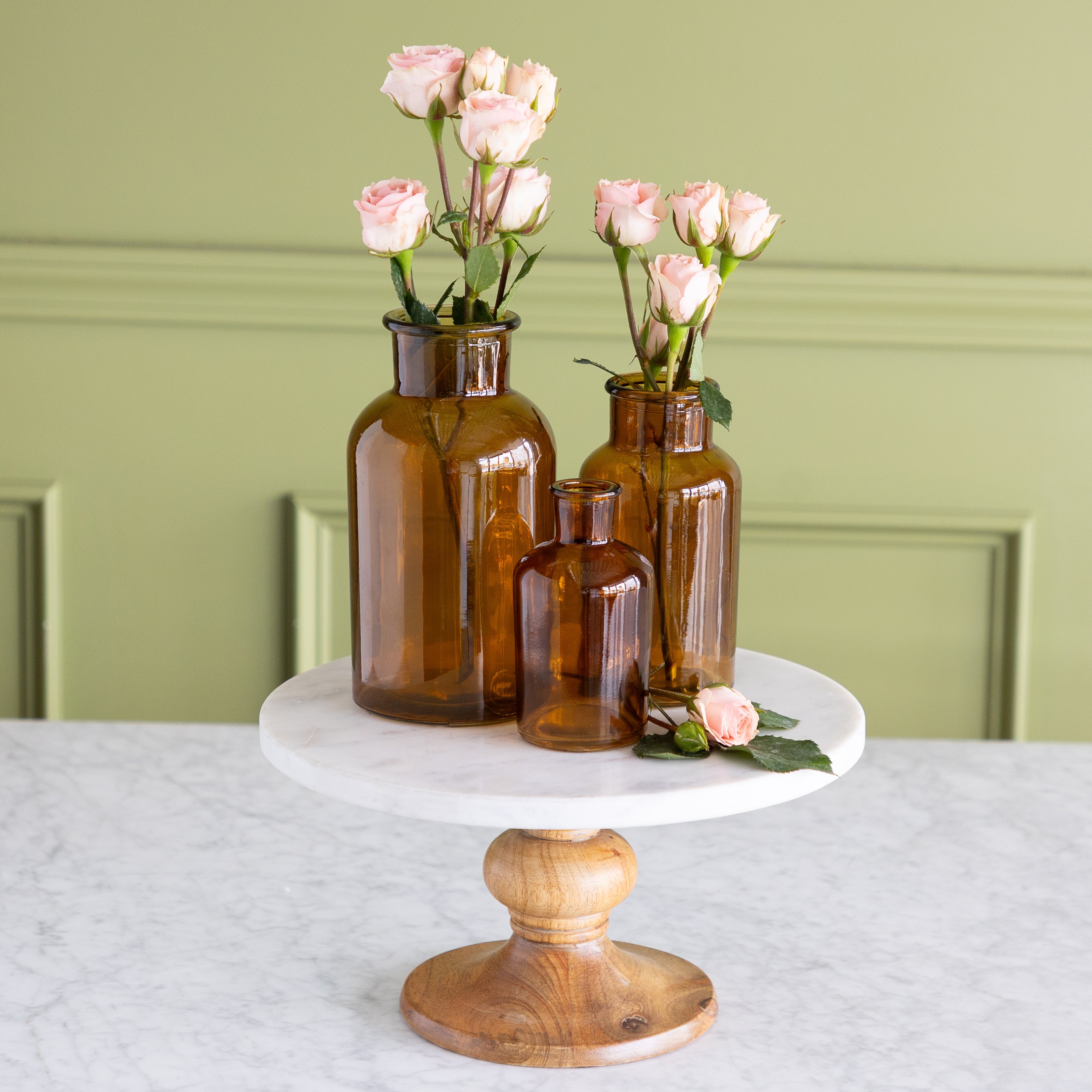 Amber Bottleneck Bud Vases