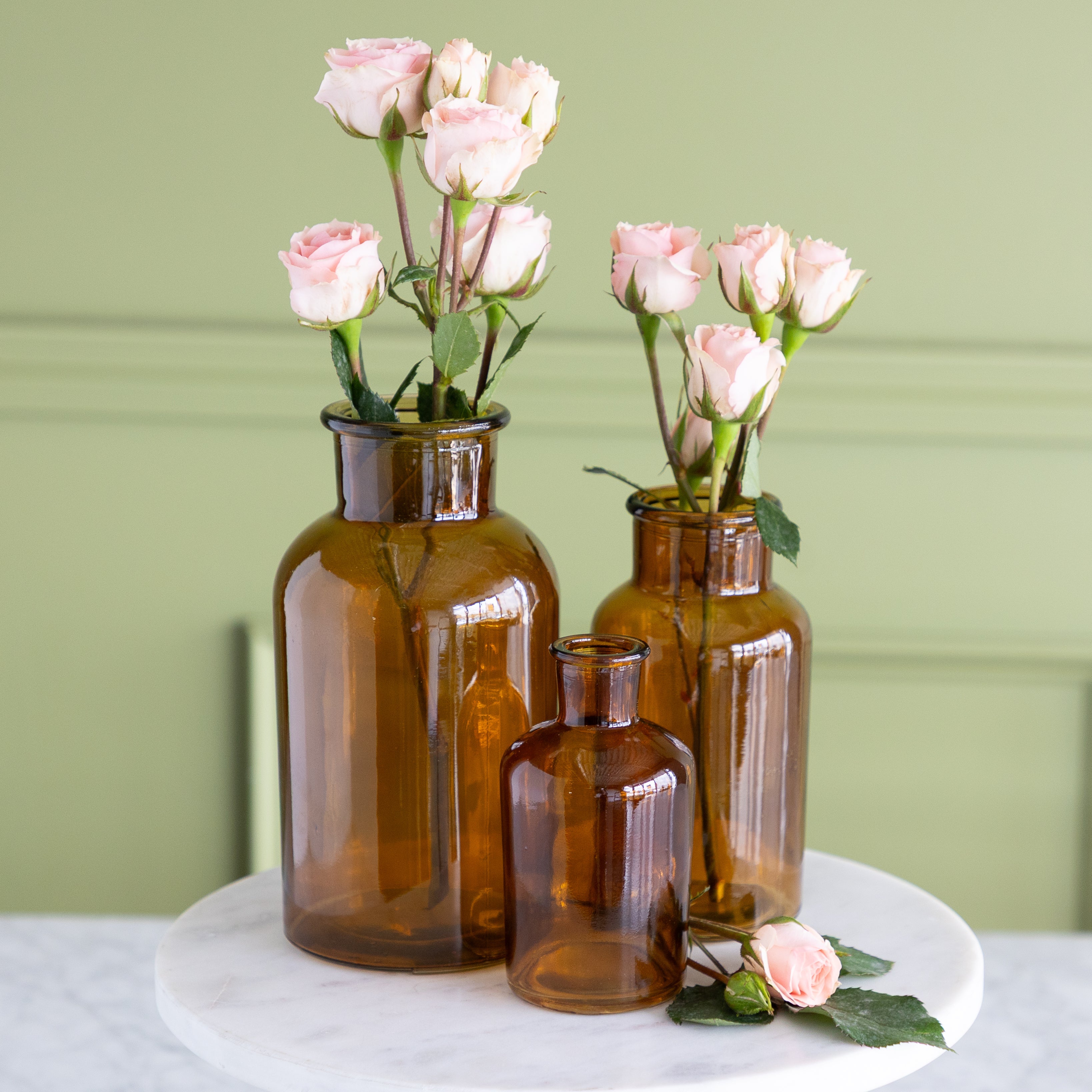 Amber Bottleneck Bud Vases