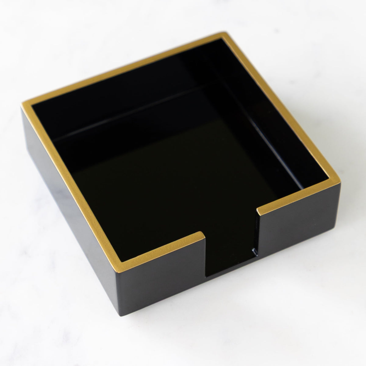 Black Beverage Napkin Holder with Gold Trim