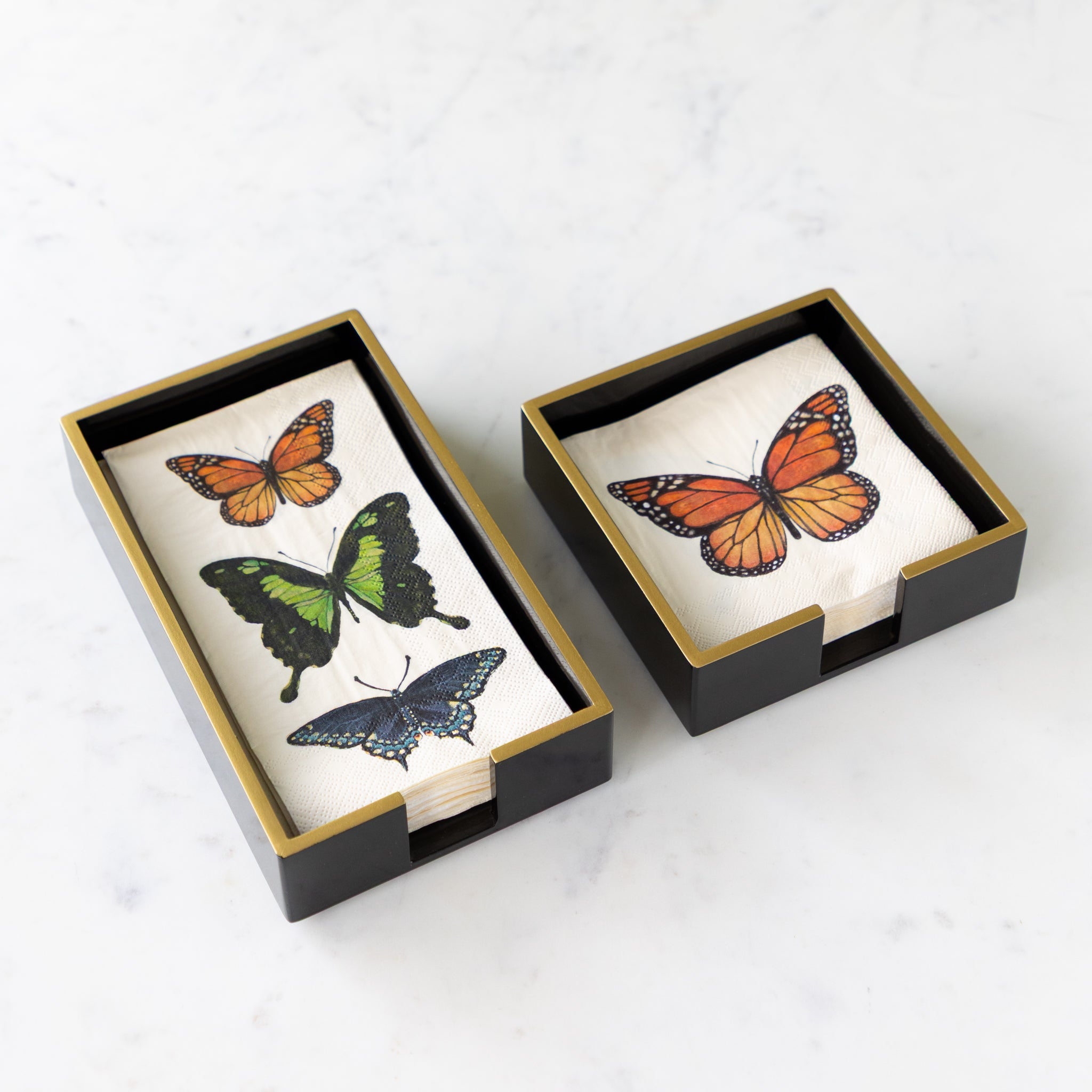 Black Beverage Napkin Holder with Gold Trim