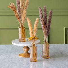 Amber Pleated Glass Bottle Bud Vase