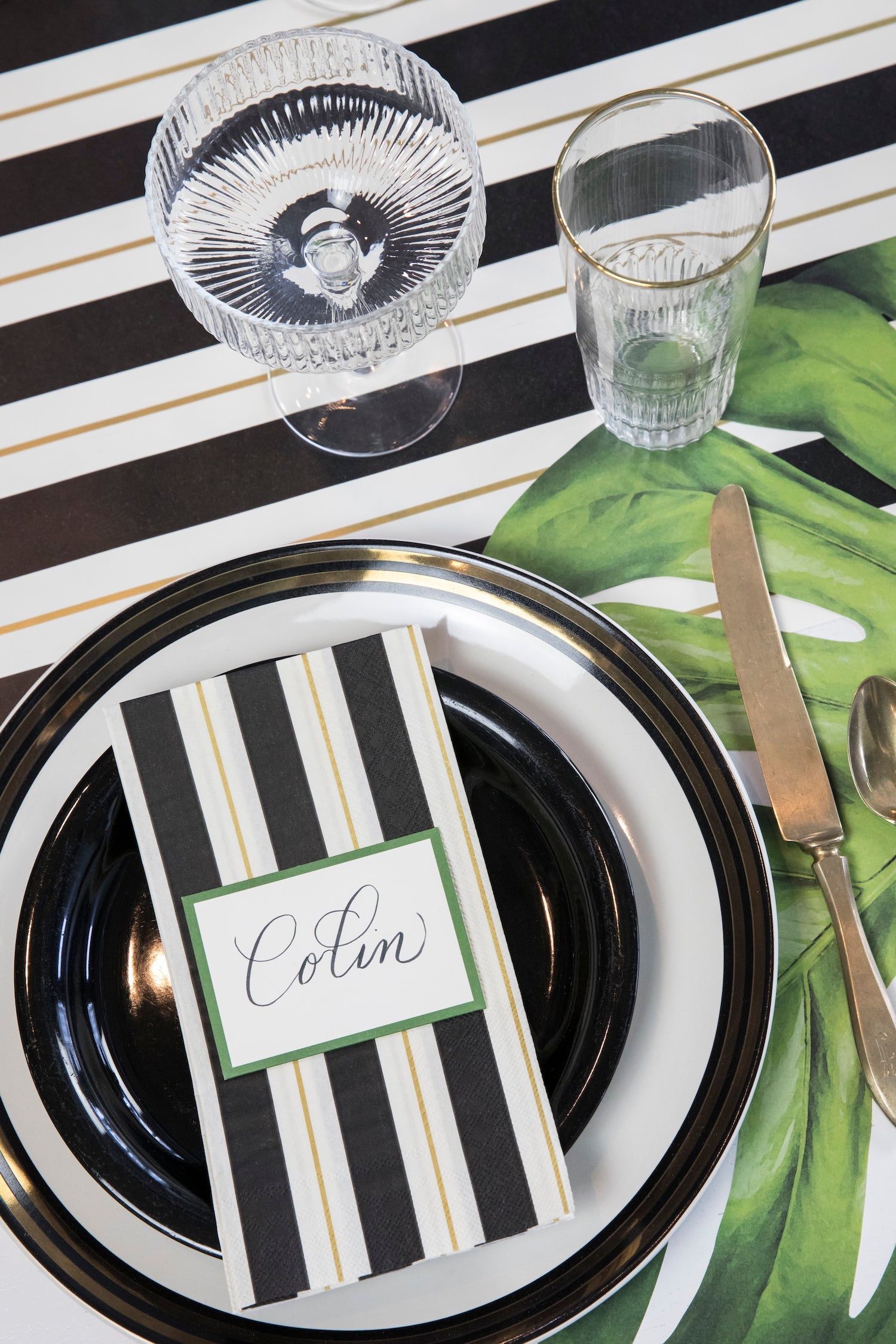Black & Gold Awning Stripe Guest Napkins