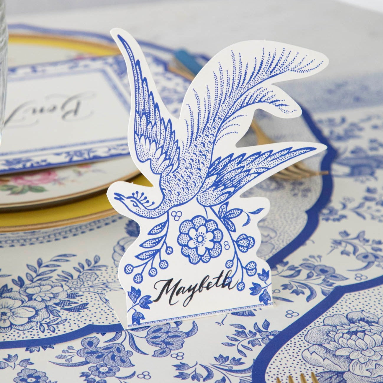 Blue Asiatic Pheasants Place Card