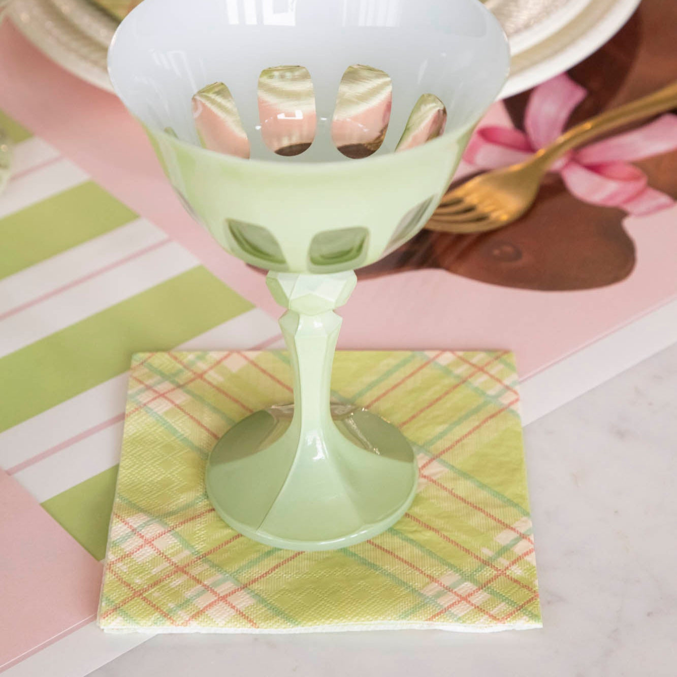 Bright Green Plaid Cocktail Napkin