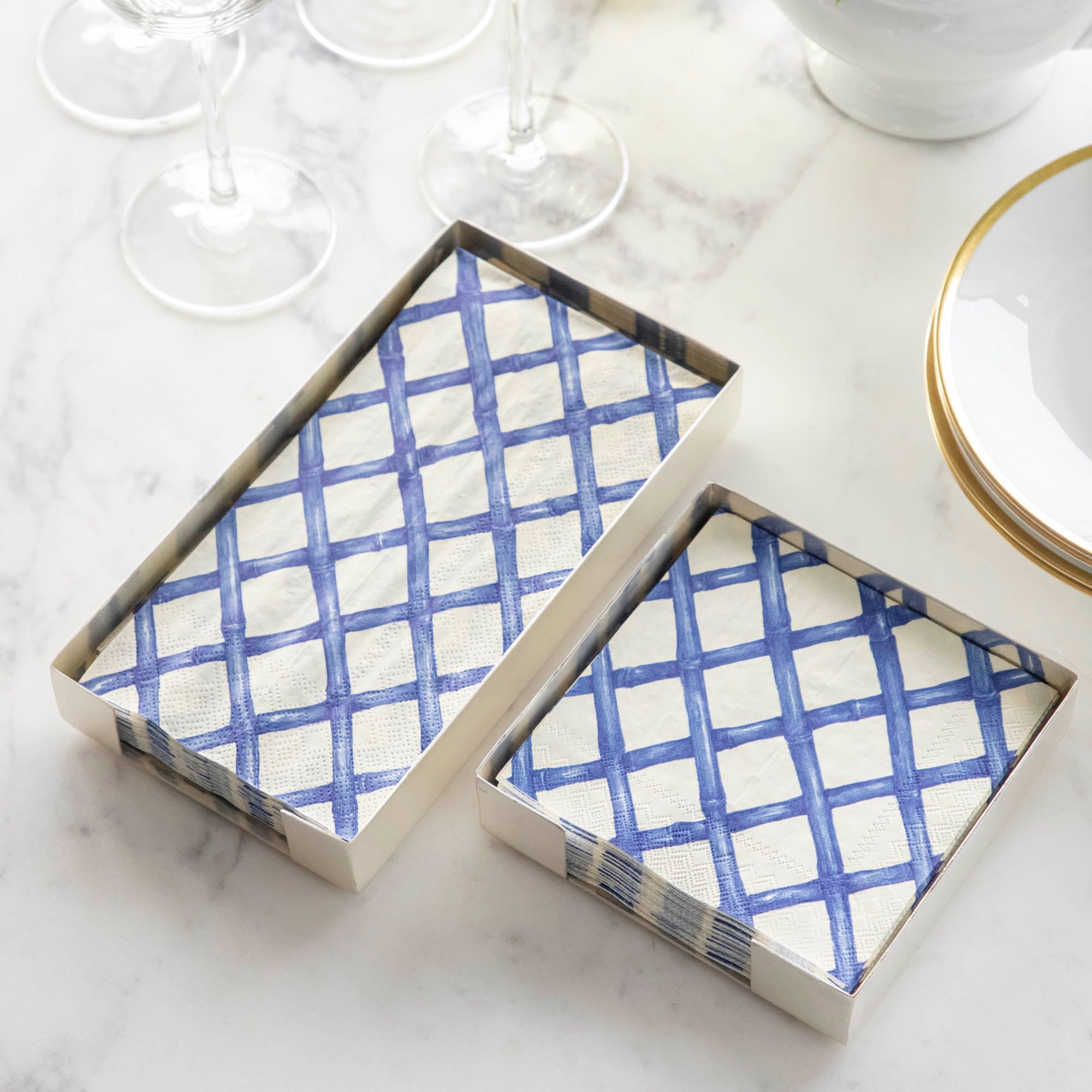 Blue Lattice Cocktail Napkins