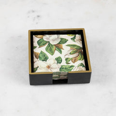 Black Beverage Napkin Holder with Gold Trim