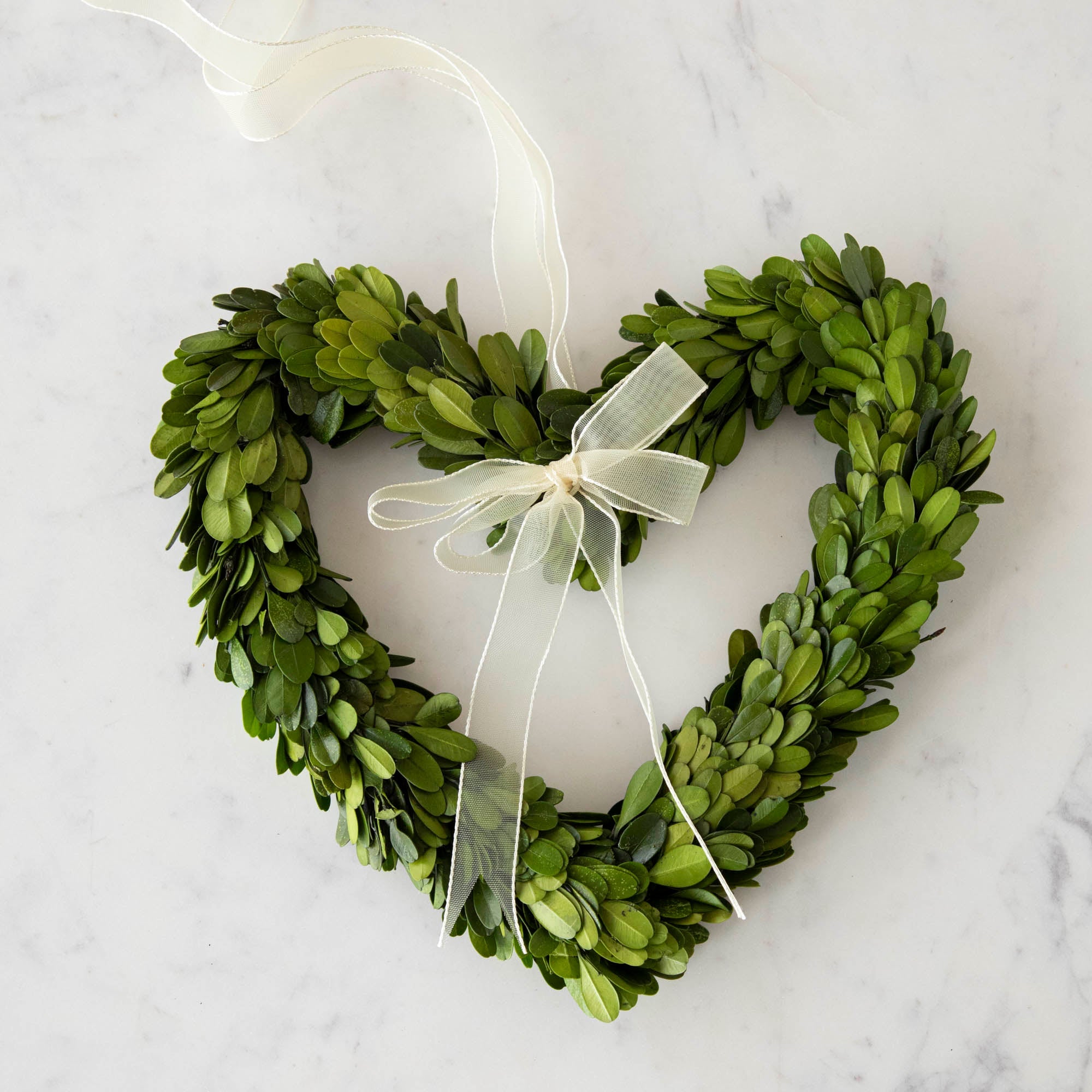 Boxwood Wreath Hearts with Ribbon
