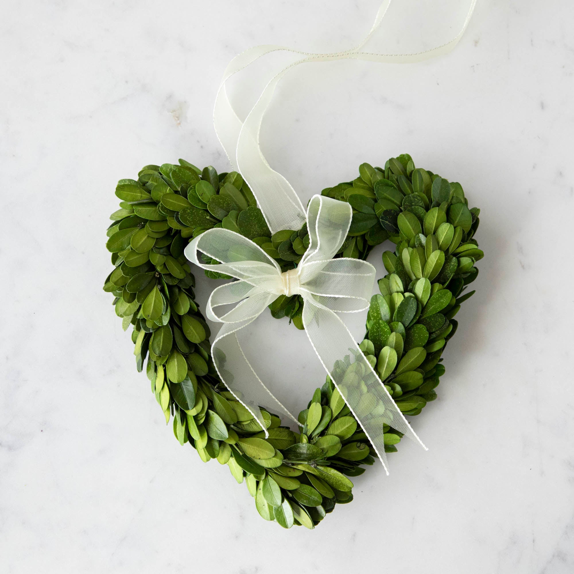 Boxwood Wreath Hearts with Ribbon
