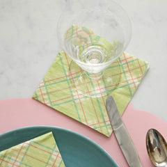 Bright Green Plaid Cocktail Napkin
