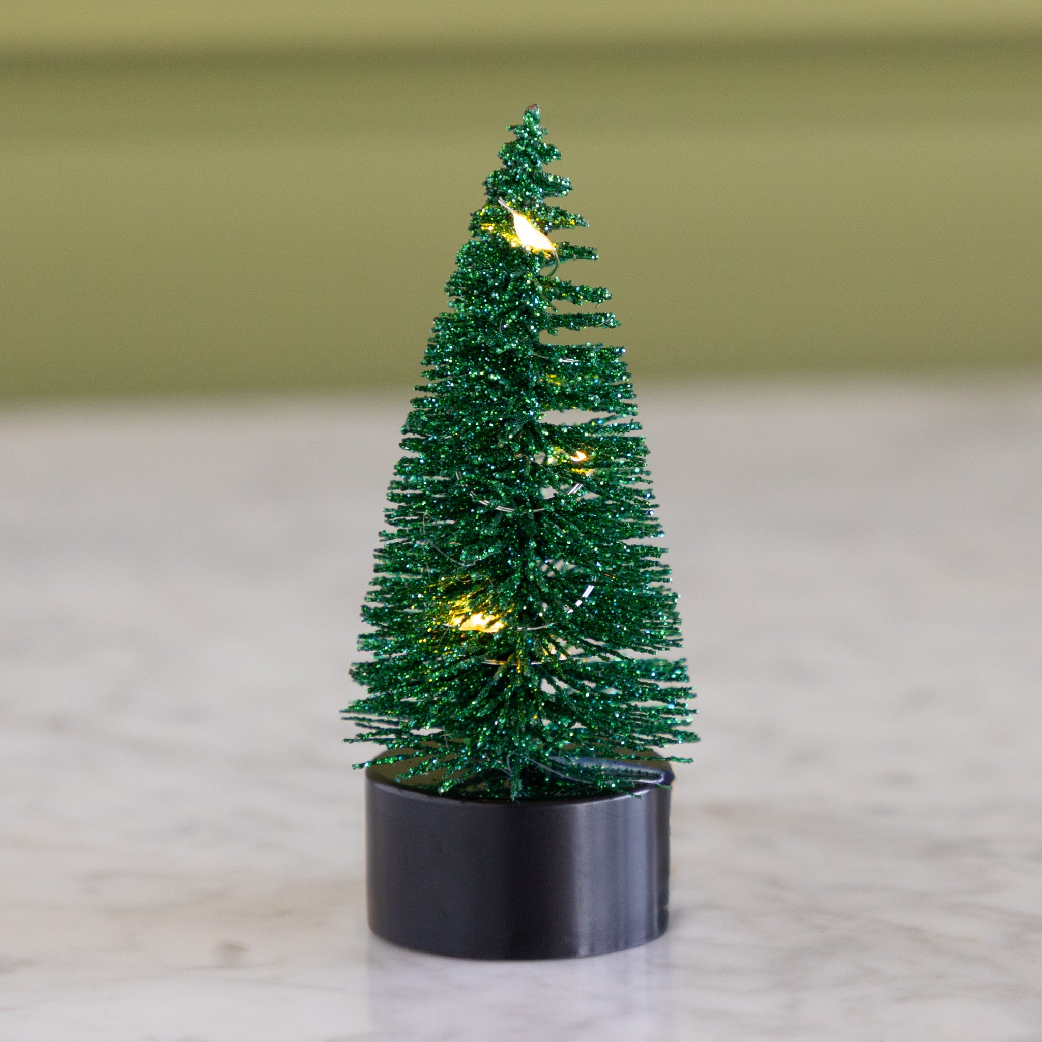 4" Light Up Green Bottle Brush Tree