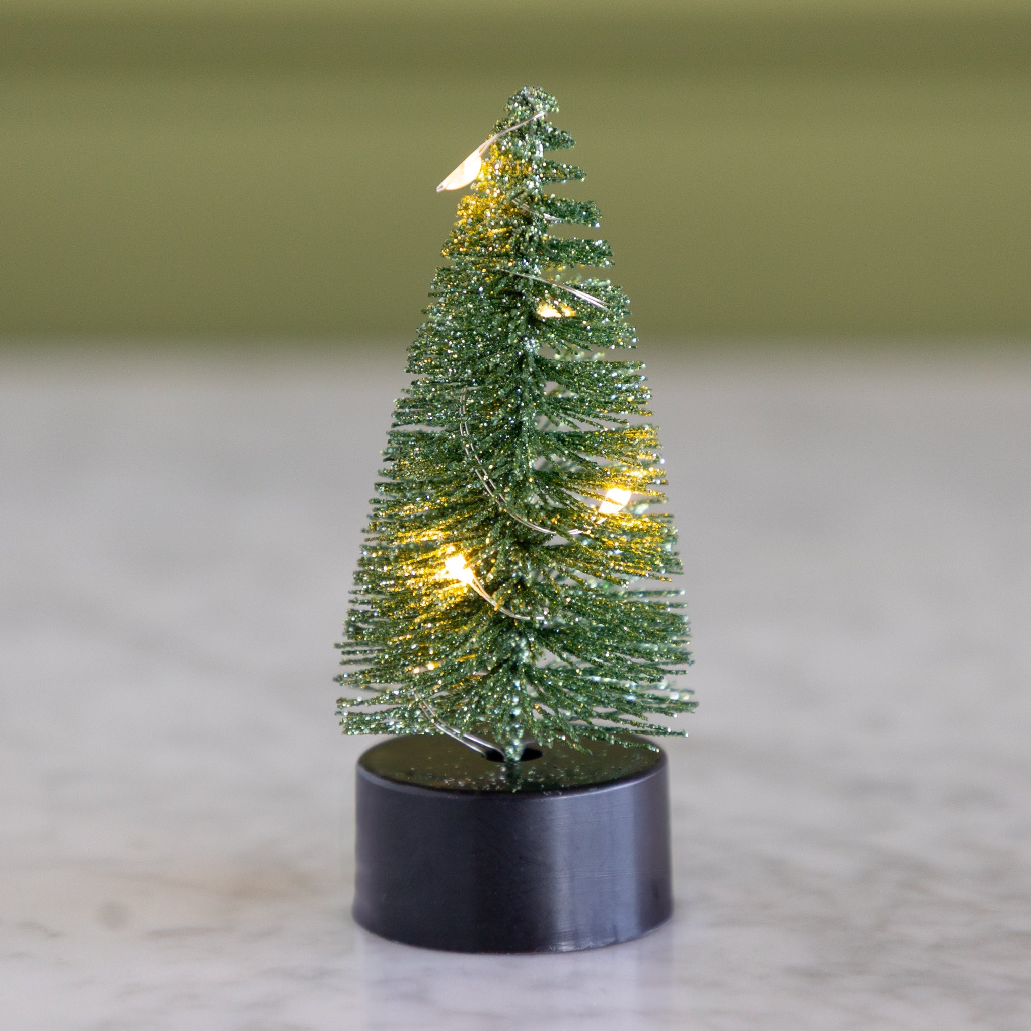 4" Light Up Green Bottle Brush Tree