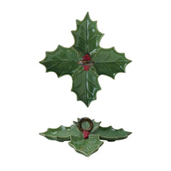 Ceramic Holly Leaf Shaped Sectioned Dish with Handle